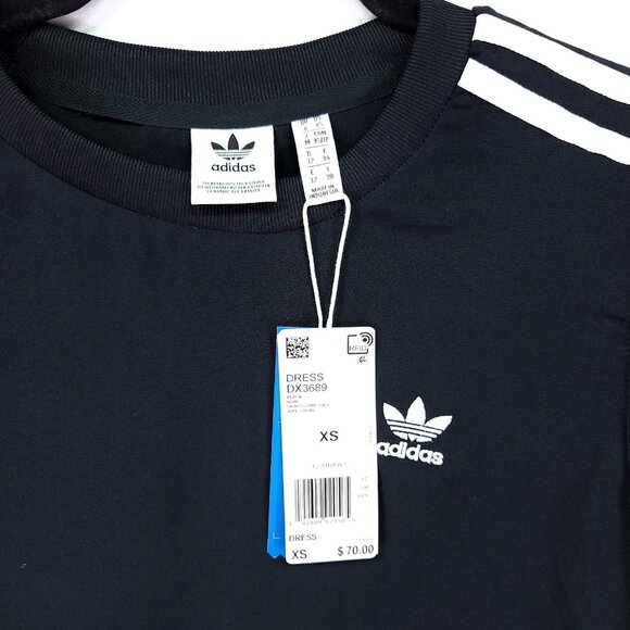 Adidas T-Shirt Dress Size XS Flare Mini 3-Stripes Dress Long Sleeve New - Picture 8 of 10